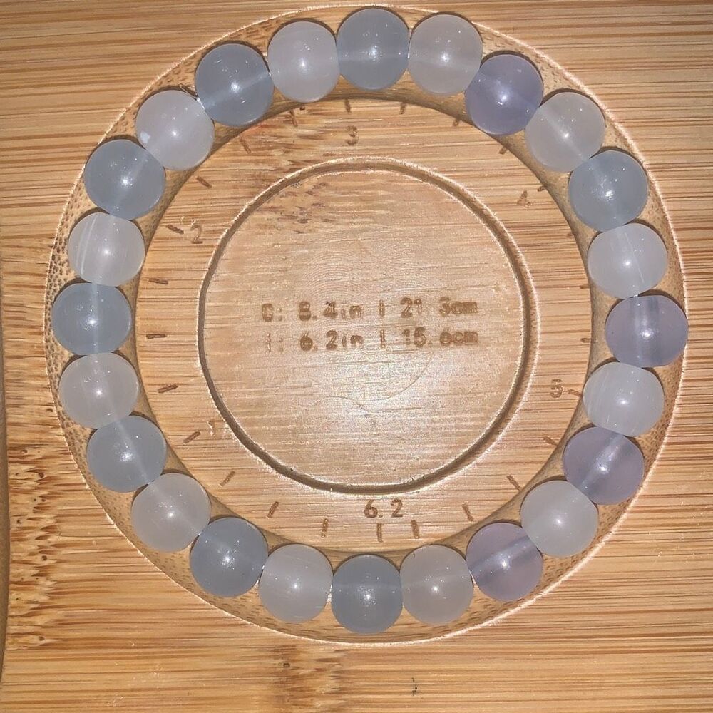 New Handmade Glass Bead Strechy Bracelet Girls Women Blue Gray 6.2” Fits Most